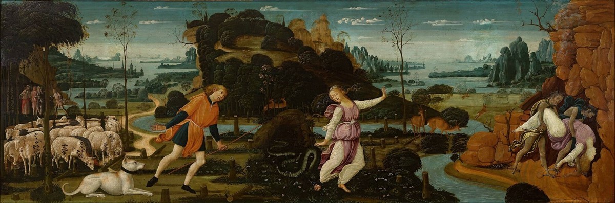 Orphée, Eurydice et Aristaeus par Jacopo da Sellaio (1475/1480). Source : commons.wikimedia.org et Museum Boijmans Van Beuningen collection online.